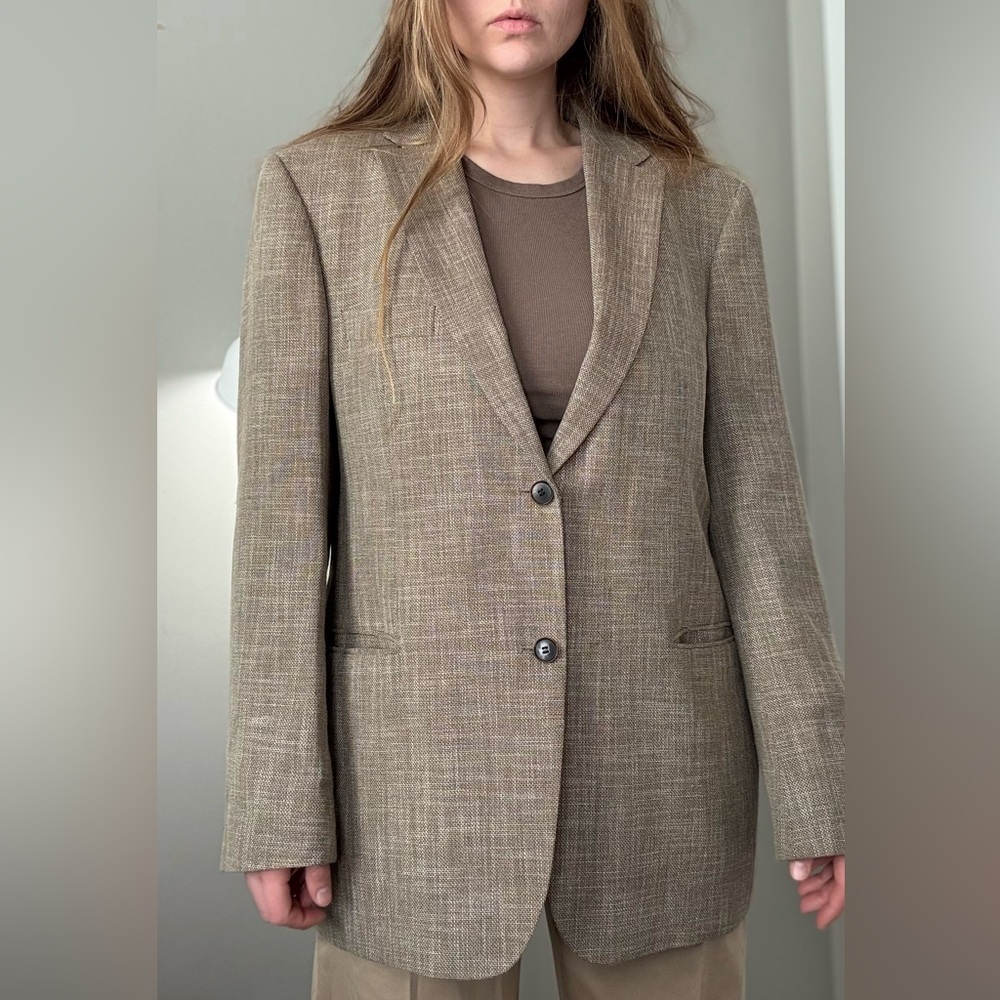 HUGO BOSS Pasini 1 beige khaki linen wool single breasted 2 button blazer 42S
